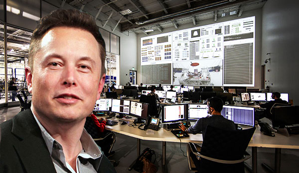 Elon Musk and SpaceX Mission Control in Hawthorne, CA (Credit: Wikimedia Commons)