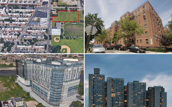 Clockwise from top left: 31-07 20th Avenue, 97-25 64th Avenue, 711 Seagirt Avenue and rendering of 131-01 39th Avenue (Credit: Google Maps and Treetop Development)