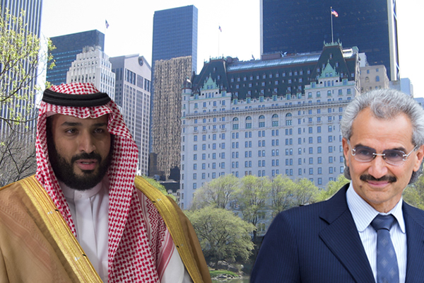 From left: Saudi Arabia's Crown Prince Mohammed bin Salman, Prince Alwaleed bin Talal and New York's Plaza Hotel. (Credit: Air Force Senior Master Sgt. Adrian Cadiz and Getty Images)
