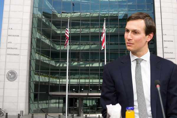 Jared Kushner with the U.S. Securities and Exchange Commission headquarters in the background. (Credit: DoD Photo by Navy Petty Officer 2nd Class Dominique A. Pineiro, left; AgnosticPreachersKid/Wikimedia Commons)