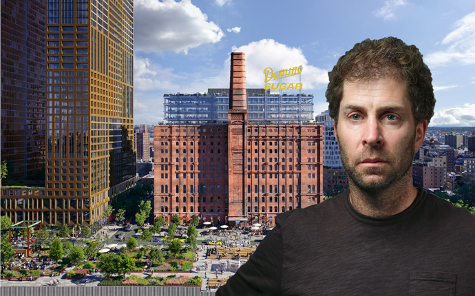 Rendering of Domino Sugar Park and Jed Walentas (Credit: COOKFOX and Michael McWeeney )