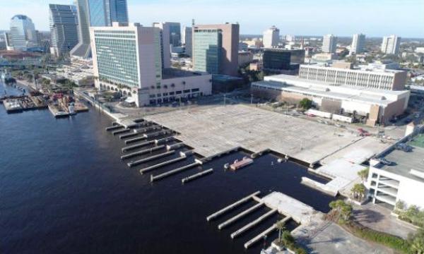A municipal agency will issue a request for proposals to build a riverfront convention center next to a Hyatt Regency hotel (upper left) in downtown Jacksonville. (Credit: Jacksonville Times-Union)