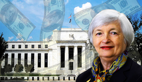 Janet Yellen and the Federal Reserve building (Credit: Wikimedia Commons, Public Domain Images)