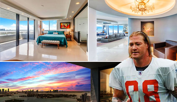Jeremy Shockey and unit 3601 at 1330 West Avenue (Credit: One Sotheby’s International Realty)