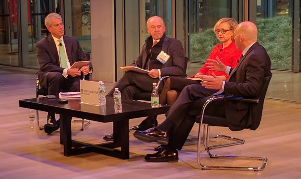 From left: Mitch Roschelle, Jimmy Kuhn, Greta Guggenheim and Scott Rechler at the Times Center (Credit: Will Parker fior The Real Deal)