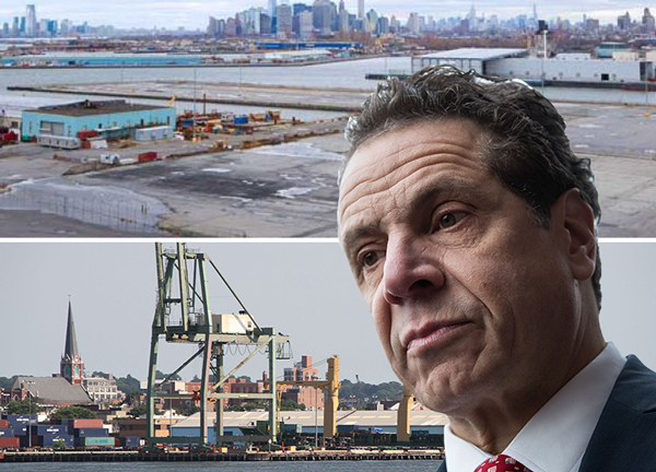 From top: South Brooklyn Marine Terminal in Sunset Park, Red Hook Container Terminal and Gov. Andrew Cuomo (Credit: Getty Images)