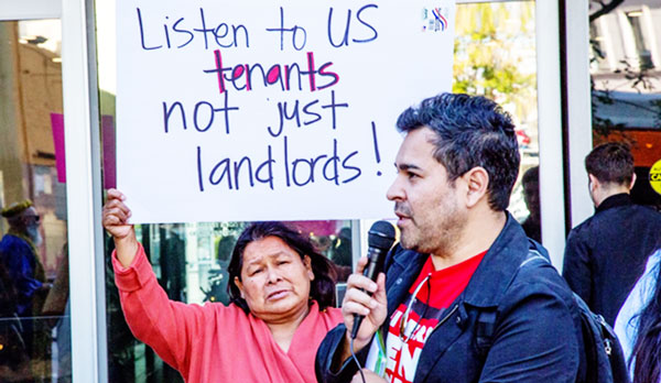 The L.A. Tenants’ Union staged a protest outside L.A.’s Housing Department in December 2016.