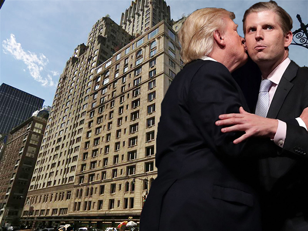 Donald Trump, Eric Trump and 100 Central Park South (Credit: Getty Images and Barlavi Realty LLC)