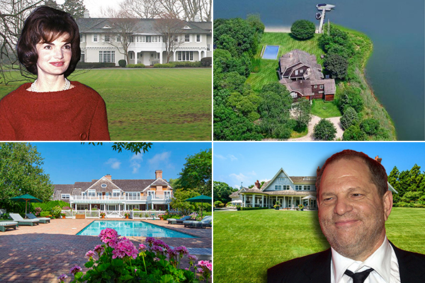 Clockwise from top left: The East Hampton estate where Jackie O grew up, the Kardashian's former Southampton rental, Harvey Weinstein sold his Amagansett mansion, and Raymond Floyd's Mulligan in Southampton.