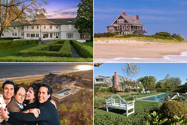 Clockwise from top left: Lasata's main house sells in East Hampton, Kilkare in Wainscott trims $10 million from its asking price, 157 Egypt Lane in East Hampton chops $8.25 million, and the Amagansett house made famous by Seinfeld sells at a discount.