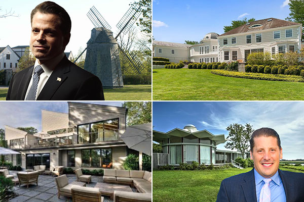 Clockwise from top left: Anthony Scaramucci bought a $7.5 million mansion in Water Mill, the Goose Creek estate in Wainscott lists for $16M, Matthew Breitenbach jumps from Elliman to Compass, and the East Hampton home from "My Big Redneck Vacation" is on the market for $4.25M.