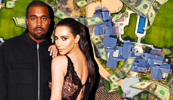 Kim Kardashian West and Kanye West with Hidden Hills home (Credit: Getty Images and Google Earth, Pixabay)