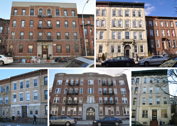 Clockwise from top left: 216 Macon Street, 475 Hancock Street, 910 Prospect Place, 442 Decatur Street and 45 Kingston Avenue
