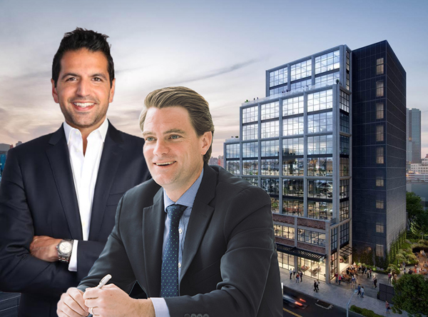 From left" Jonathan Zamir, Travis Feehan and a rendering of 25-11 49th Avenue in Long Island City