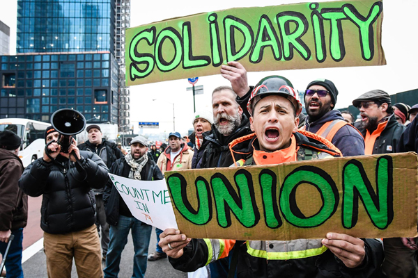 Union members protested outside Related Companies’ 50 Hudson Yards