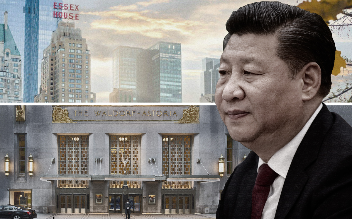 Essex House Hotel, the Waldorf Astoria, and Xi Jinping (Credit: Marriott and Getty Images)