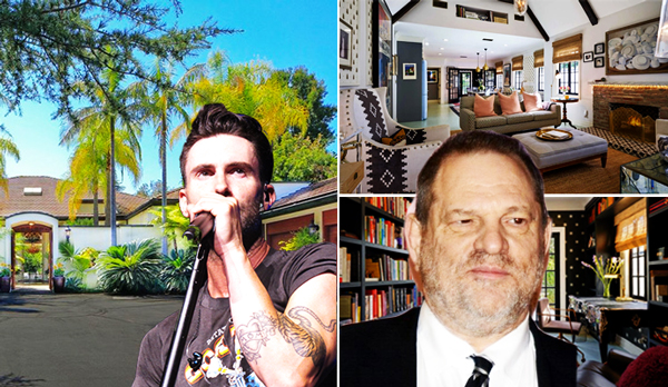 Adam Levine and his home, Harvey Weinstein and his home (Credit: Wikimedia Commons)