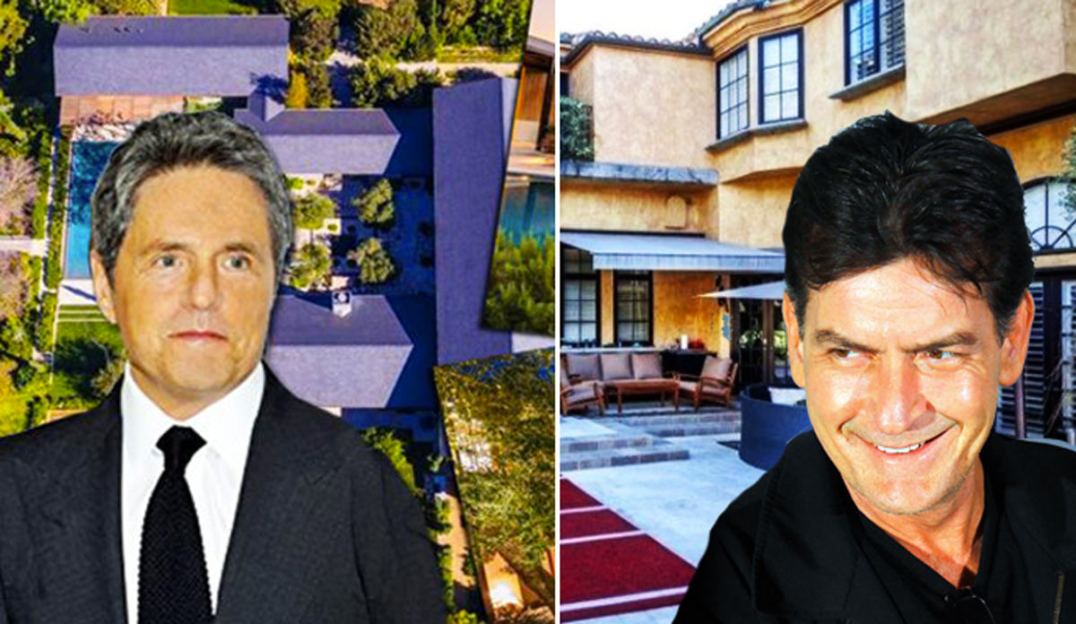 Brad Grey and the Holmby Hills estate, Charlie Sheen and his home (Credit: IMDB, Zillow, Realtor, Wikimedia Commons)