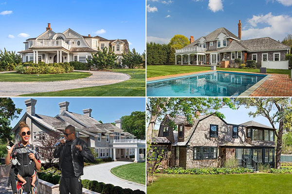 Clockwise from top left: A seaside estate in Quogue listed for $20.9 million, George Stephanopoulos and Ali Wentworth's Southampton manse is back on the market, a 100-year-old home on Wainscott's Georgica Association Road sold for $7,71 million, and Jay-Z and Beyonce are battling Richard Meier in East Hampton.