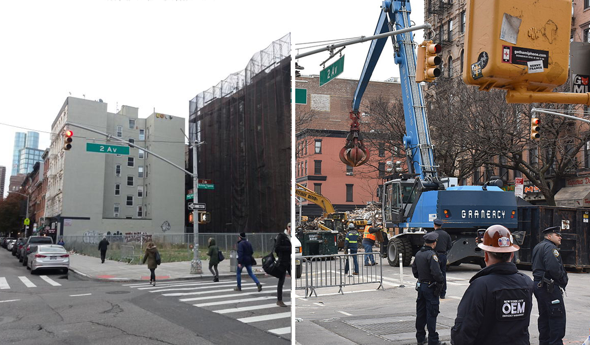 The current site at 119 Second Avenue and the aftermath of the explosion