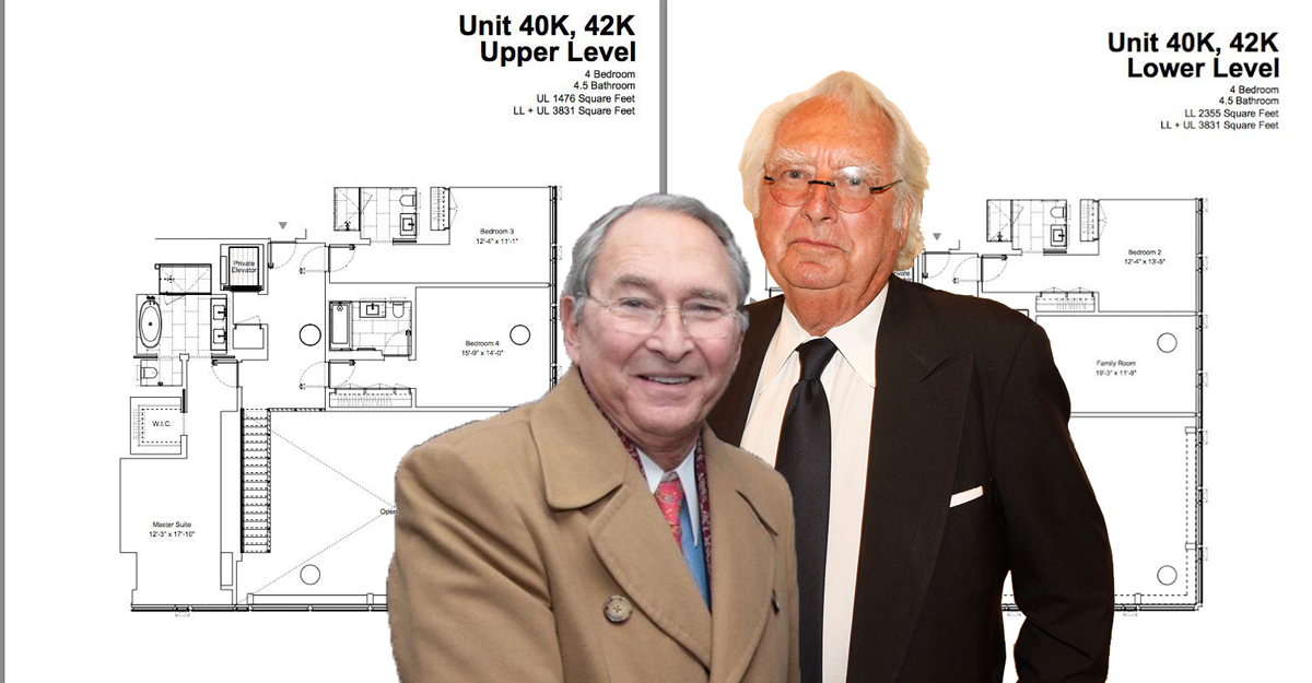 From left: Floorplans at 685 First Avenue, Sheldon Solow and Richard Meier (Credit: Getty Images; Click to enlarge)