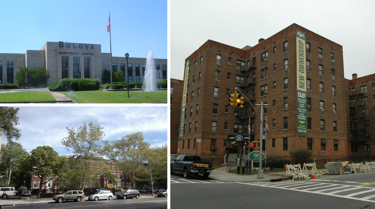 Clockwise from top left: 75-20 Astoria Boulevard, Flatbush Gardens and 123 Linden Boulevard