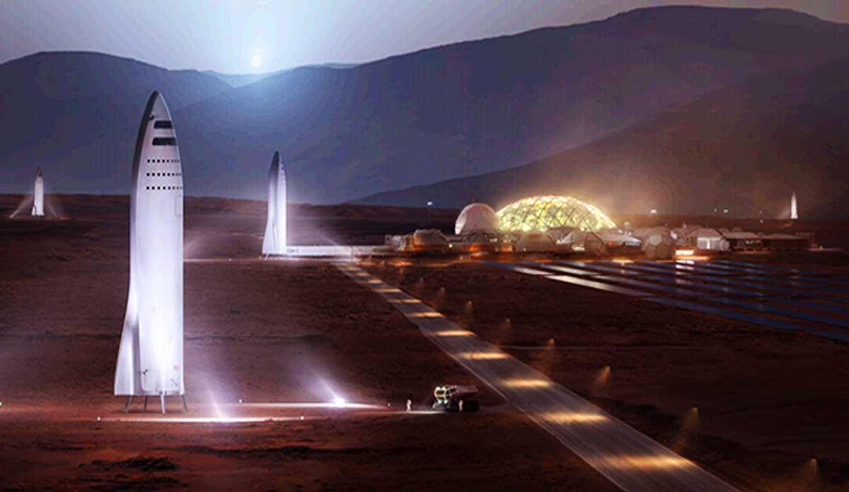 Big Falcon Rockets anchor a Martian colony, as imagined by SpaceX