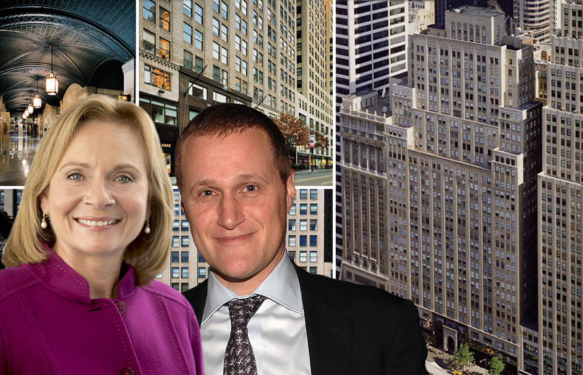 From left: CIT CEO Ellen Alemany, Rob Speyer and 11 West 42nd Street (Credit: CIT, Getty Images and Tishman Speyer)