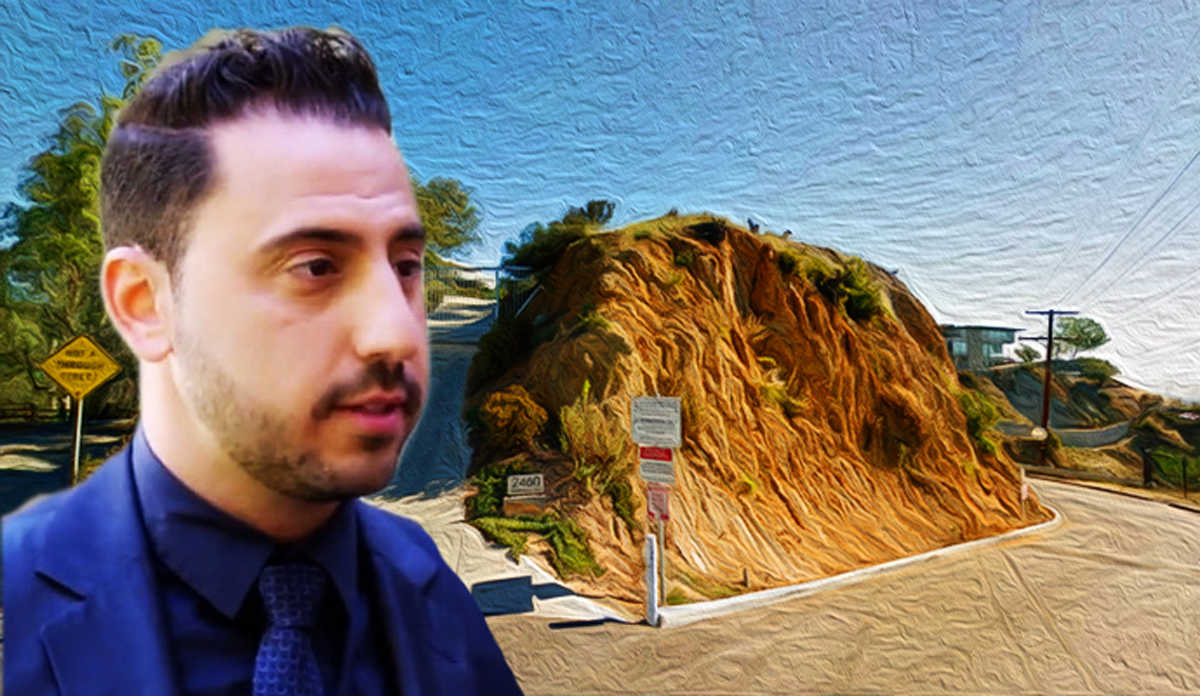 Josh Altman and the entrance leading to the Sunset Plaza Drive house