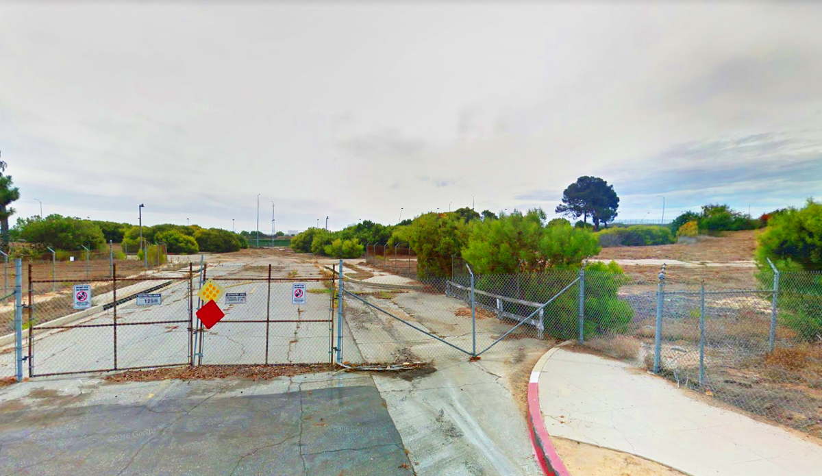 Part of the LAWA redevelopment site seen from the end of Rayford Drive, looking south toward LAX