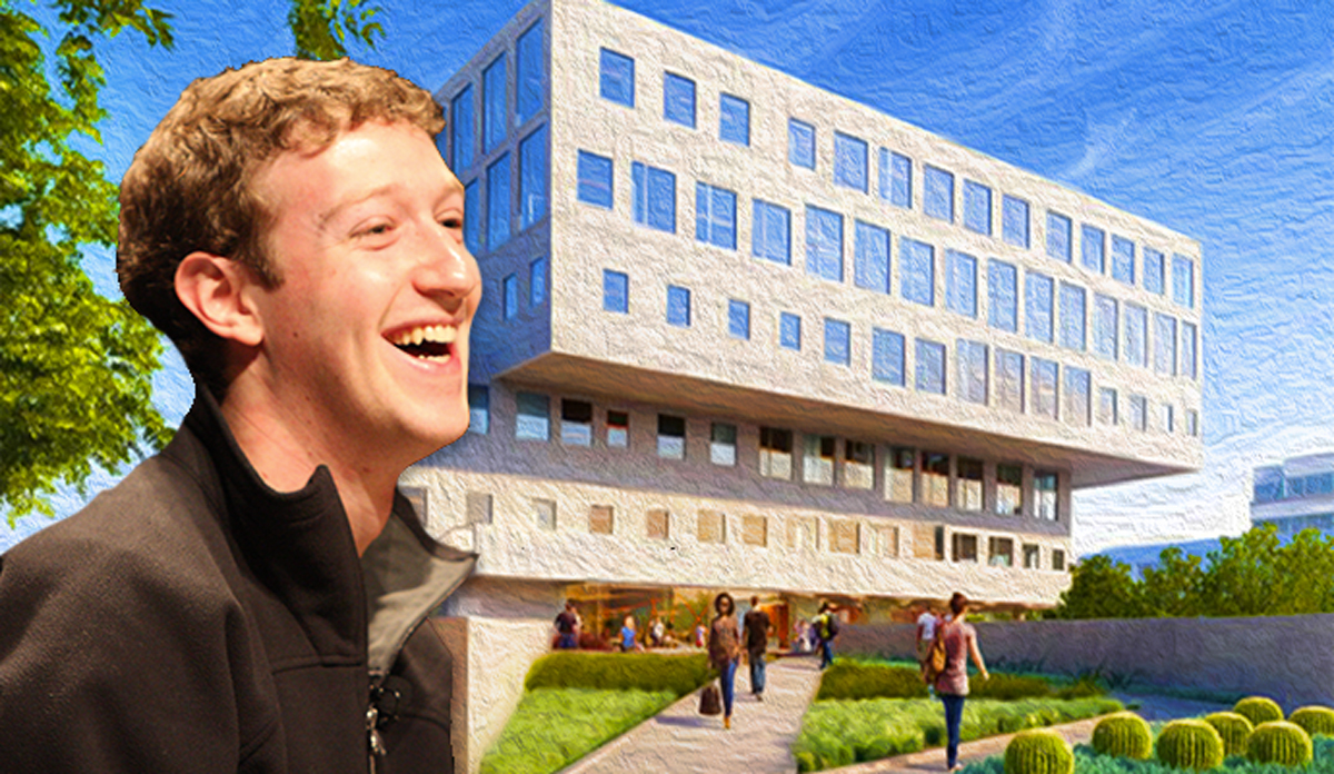 Facebook co-founder Mark Zuckerberg, and Brickyard office in Playa Vista (Credit: Tishman Speyer, Wikimedia Commons)
