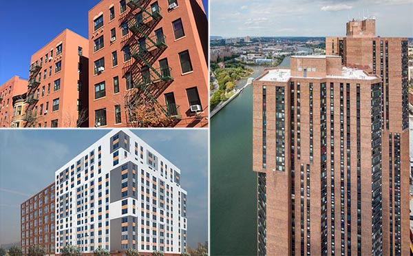 Clockwise: Hunts Point Apartments, River Park Towers and Morris II Avenue Apartments