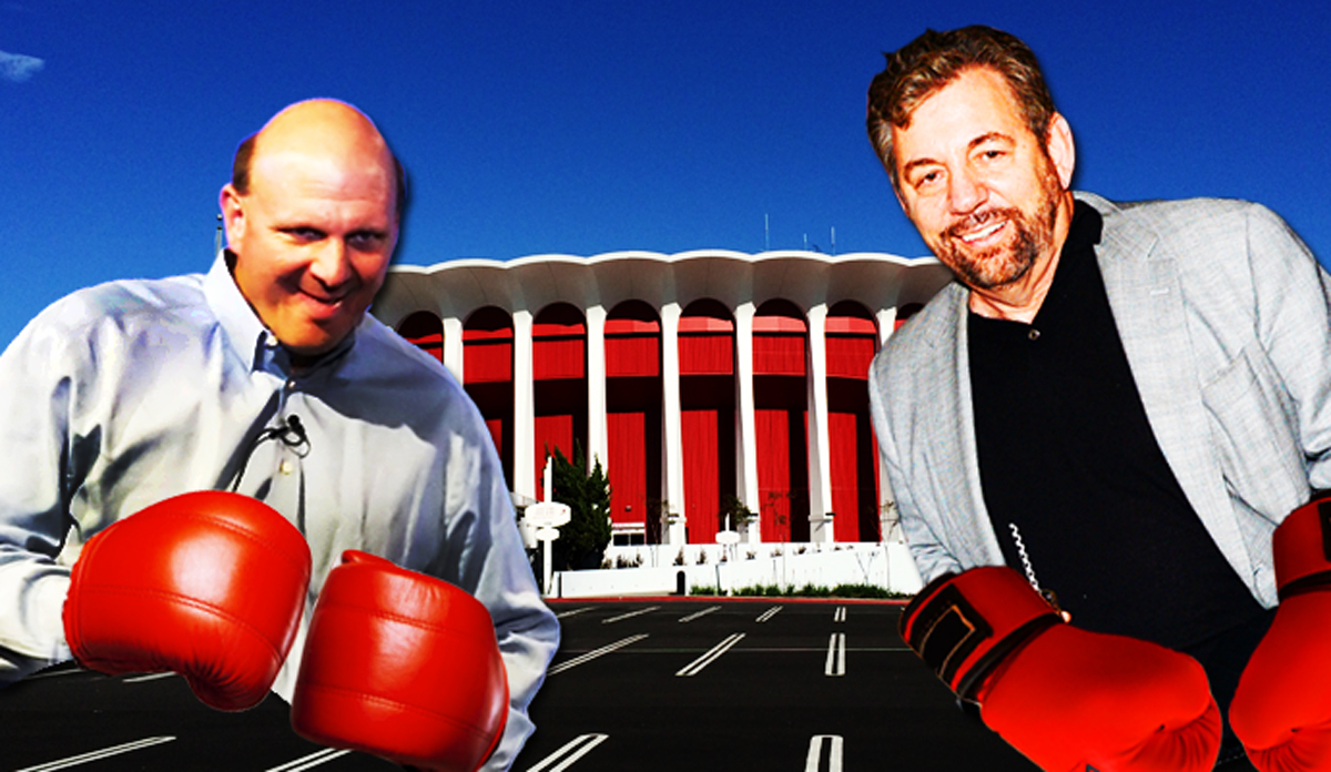 Steve Ballmer, James Dolan and the LA Forum in Inglewood (Credit: Getty Images, Wikimedia Commons, Pexels)