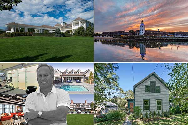 Clockwise from top left: Skin-care mogul Trish McEvoy is asking $23.5 million in Southampton, the Montauk Yacht Club &amp; Marina is reportedly a target for the owners of Gurney's, a tiny Sag Harbor cottage sold above list price in about a month, and Joe Farrell listed his Bridgehampton "Sandcastle" for $50 million.