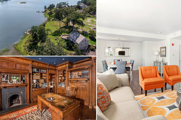 Clockwise from top left: Charles Lindbergh's former Darien home gets a price chop, a Manhattan firm bought dozens of condos for $43.5 million and the home of a Jazz Age artist is on the market.