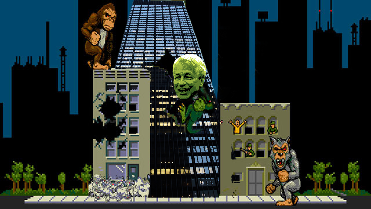 270 Park Avenue and Jamie Dimon and "Rampage" (Photo illustration by Lexi Pilgrim for The Real Deal)