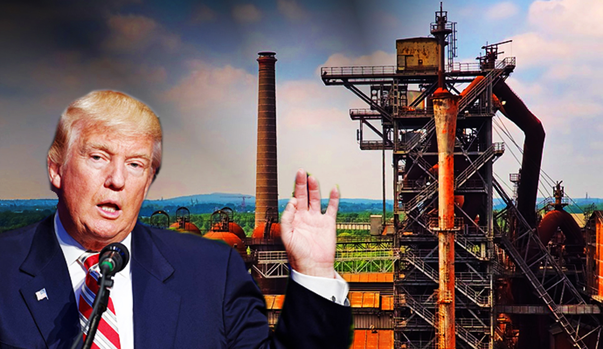Donald Trump and a steel mill (Credit: Wikimedia Commons, Pixabay)