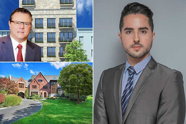 Clockwise from top left: White Plains developer Michael P. D’Alessio faces more legal trouble, Douglas Elliman's John Oliveira, and a Normandy Tudor mansion in Chappaqua is on the market for $6.2 million.