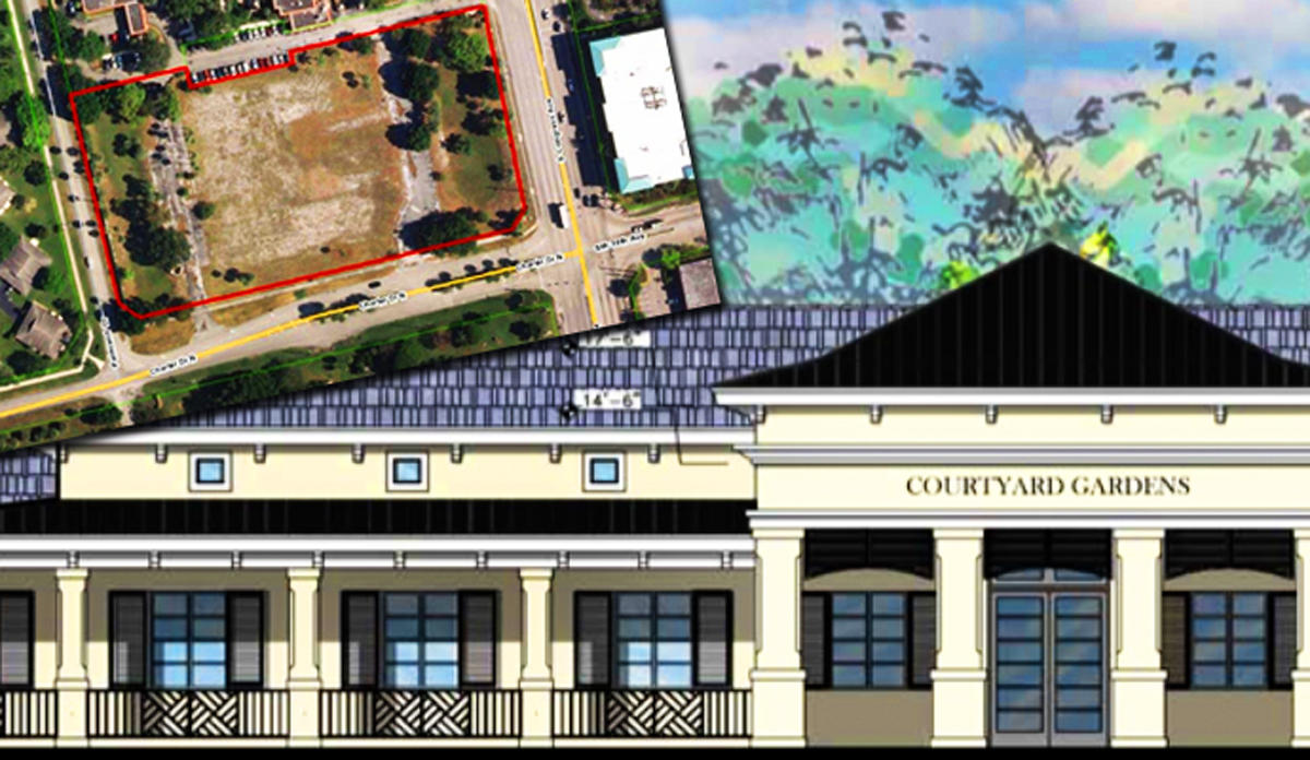 3005 South Congress Avenue and rendering of Courtyard Gardens of Boynton Beach (Credit: Palm Beach County Appraiser and records)