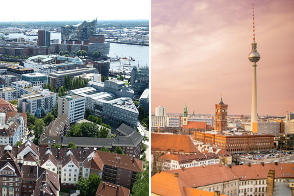 From left: Hamburg, Berlin. (Credit: Pixabay)