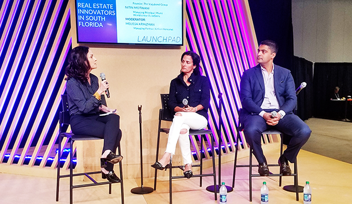 Moderator Melissa Krinzman leads a discussion on big data and artificial intelligence with Miami developers Avra Jain and Nitin Mitwani