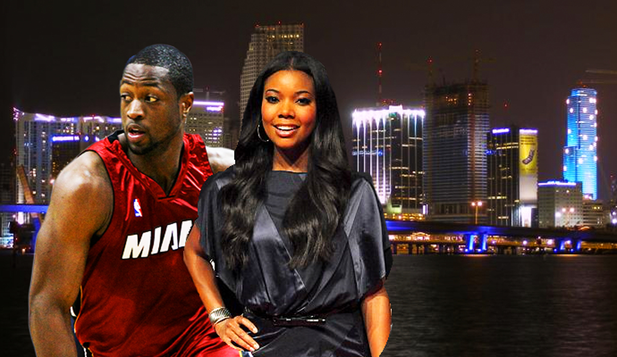 Gabrielle Union and Dwyane Wade in front of the Miami skyline (Credit: Wikimedia Commons)