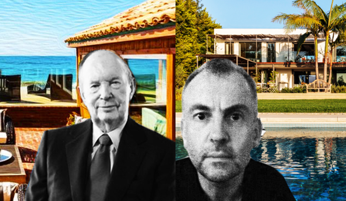 Jerry Perenchio with the Malibu home, and Andrew O'Connor with his Brentwood Property (Credit: Zillow, Wikimedia Commons, David Offer, Twitter)