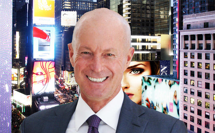 Mark Siffin and a rendering of 20 Times Square (Credit: Arx Solutions)