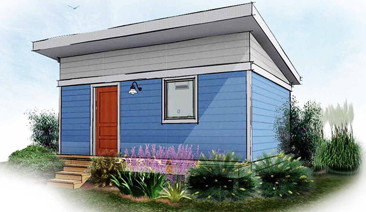 Artist's rendering of 320-square-foot homes that Multnomah County, Ore., is building in a pilot program to fight homelessness. (Credit: SQFT Studios)