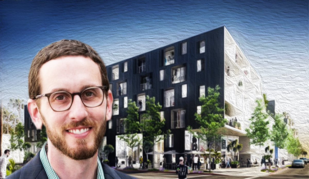 Senator Scott Wiener and a multifamily property (Credit: Lorcan O'Herlihy Architects)