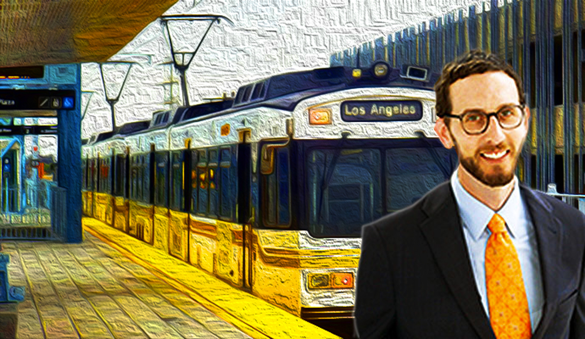 State Senator Scott Wiener and a Metro train
