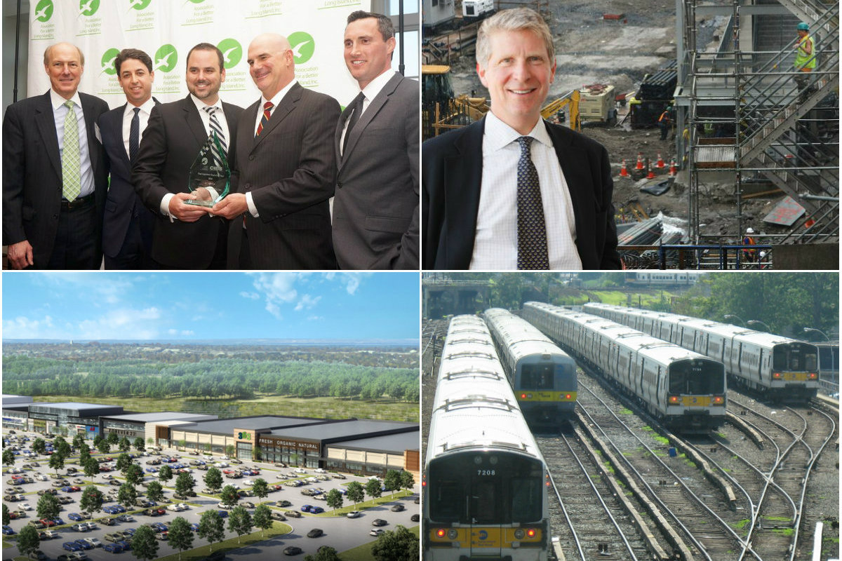 Clockwise from top left: Colliers International won "most ingenious deal of the year" award, Manhattan DA Cyrus Vance said a Long Island firm was part of a city bribery scheme, Lindenhurst could rezone an area for an apartment development near the LIRR and residents are trying to halt an $80M shopping center in Elwood.