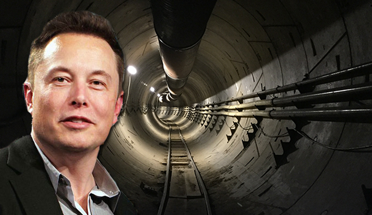 Elon Musk and an existing Boring Company tunnel (Credit: Boring Company)