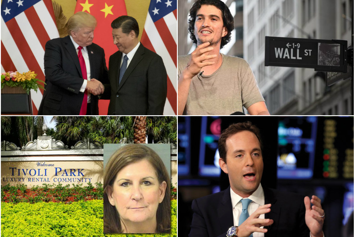 Clockwise from top left: Here's why the defecit Trump hates is good for real estate, WeWork sold $702M in junk bonds, Zillow loses its luster for some brokers and the Mayor of Boca Raton took bribes from Palm Beach developers.